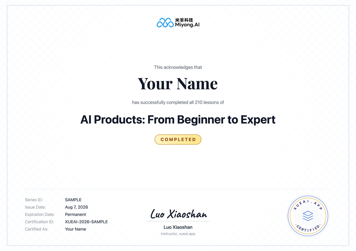 Sample of the xueai.app certificate of completion